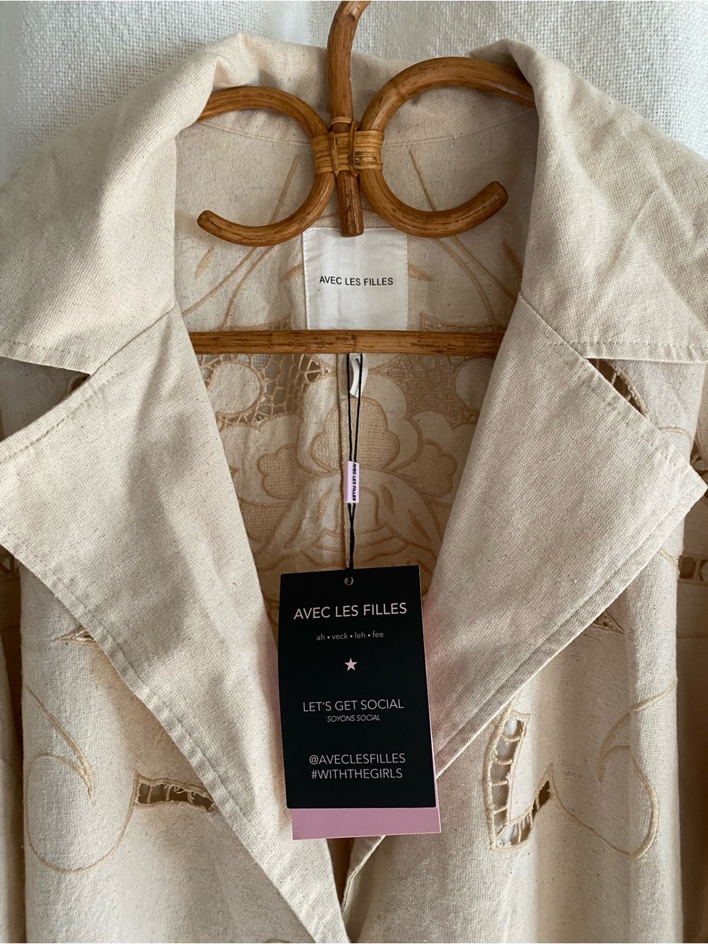 Anthropologie Avec Les Filles Cutwork Linen  Trench Coat/Duster Size Large NWT - Picture 5 of 12
